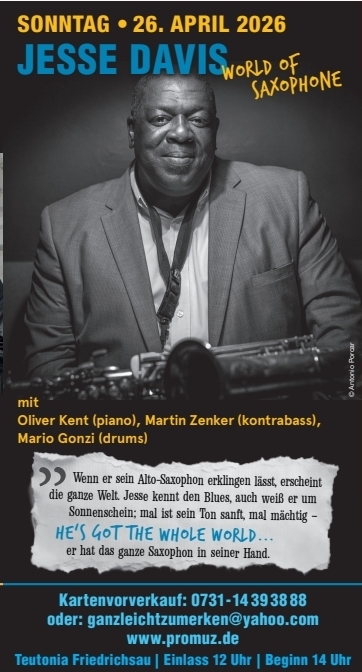 JESSE DAVIS Quartett am 26.04.2026 live im Saal der Teutonia Ulm.